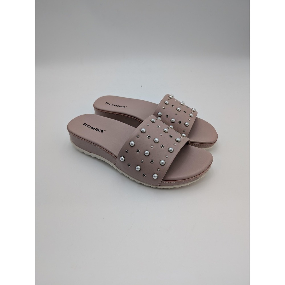 Romika Shoes‎ Womens Size 7.5 Pink Slide Sandals Wedge Studded Comfort New